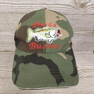 Bass Buster Hat Cap Strap Back Camouflage Embroidered Fishing Outdoors Mens